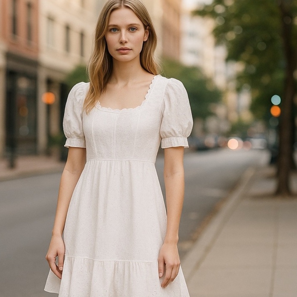 NWT Nanette Lapore Mika White Lined Eyelet Dress SZ-12 Puff Sleeve